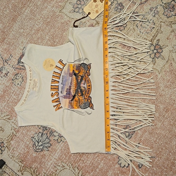 Recycled Threads Nashville Music Festival Sleeveless Fringe Crop Top - Size L - Picture 13 of 14
